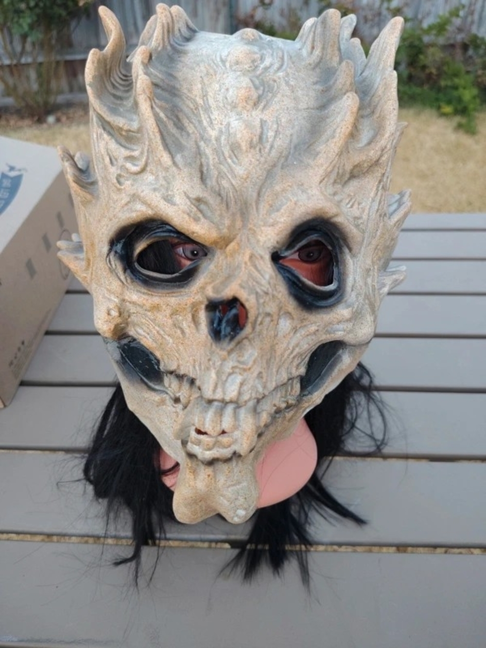 Beige Textured Dragon Skull Wall Art Mask - Decorative Home Sculpture
